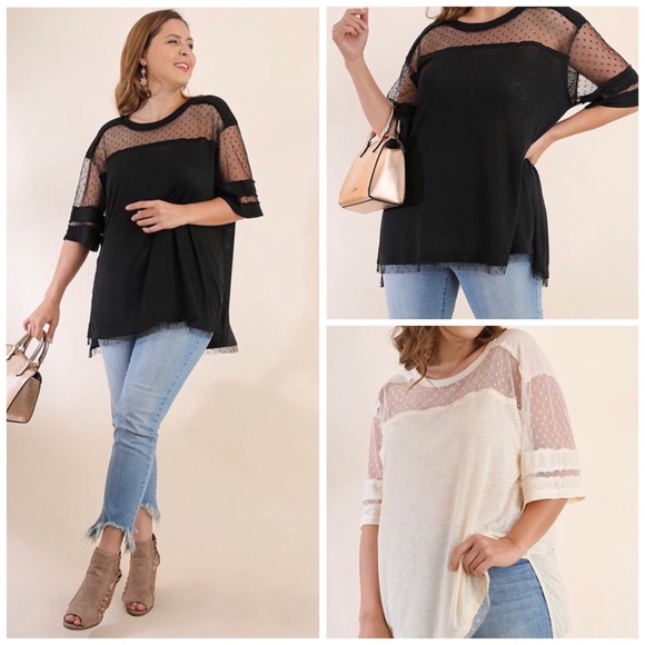 Plus size black polka dot lace top - Picture 1 of 1